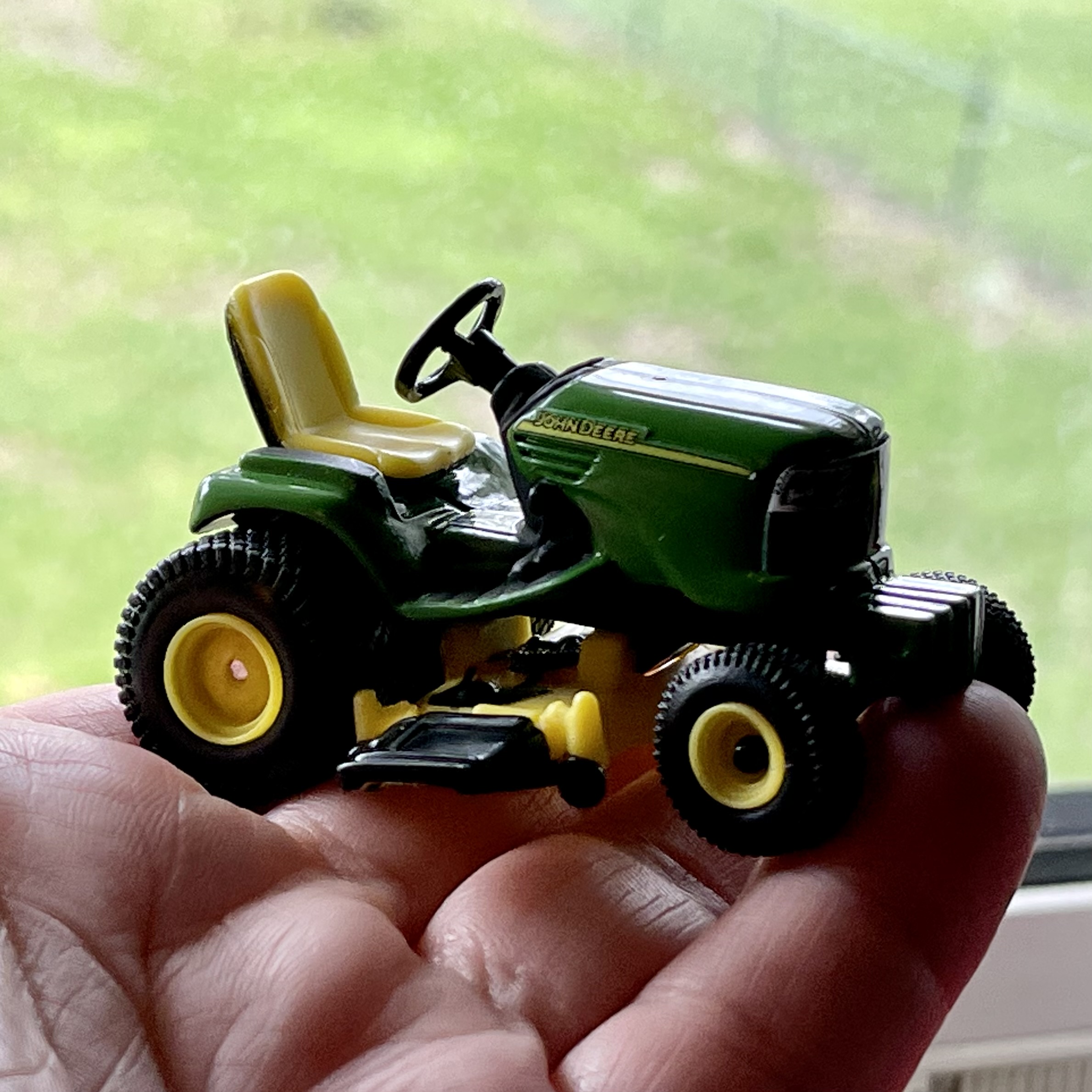 The burnt out husk of a lawn tractor...